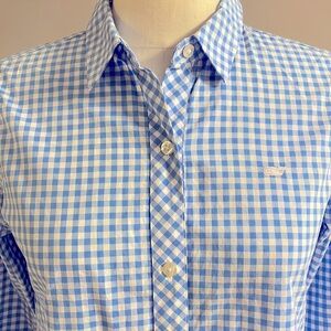 VINEYARD VINES women’s RELAXED FIT BUTTON DOWN blue checkered 100% cotton shirt